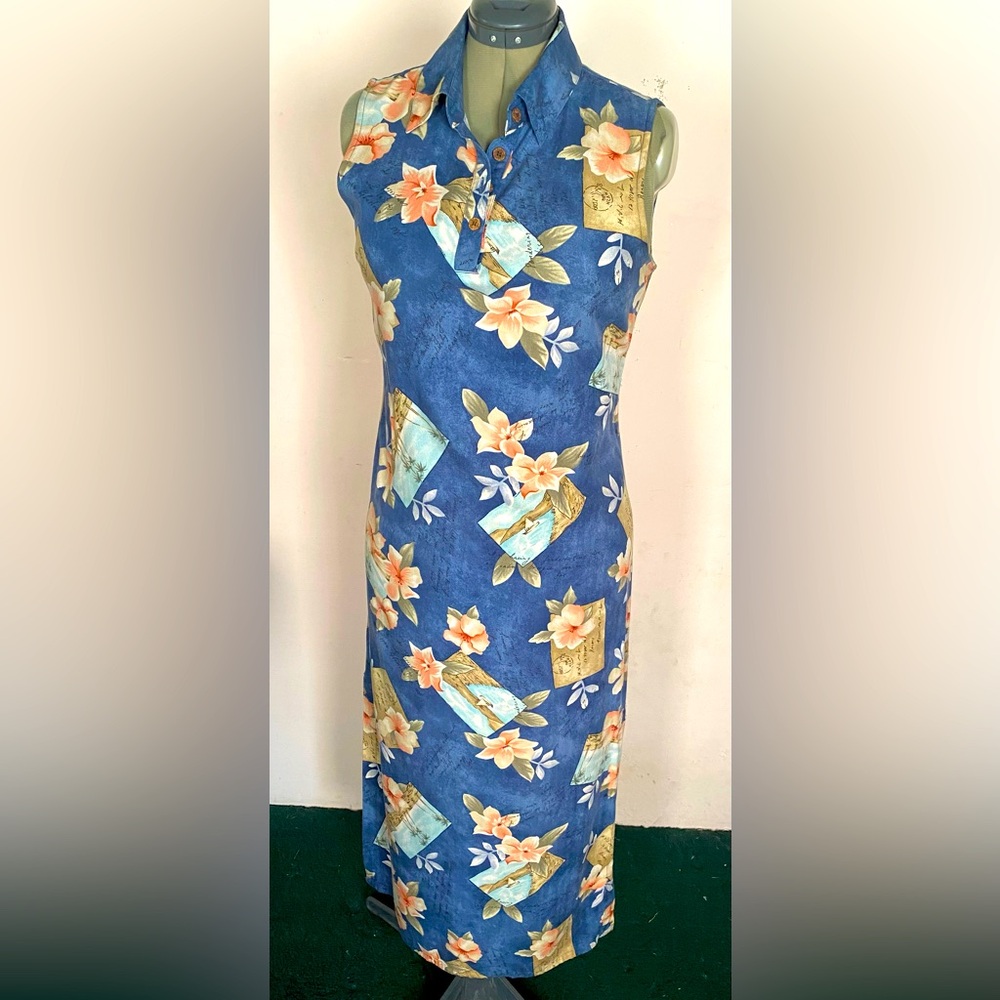 Tropical Floral Postcard Print Maxi Dress-SizeL